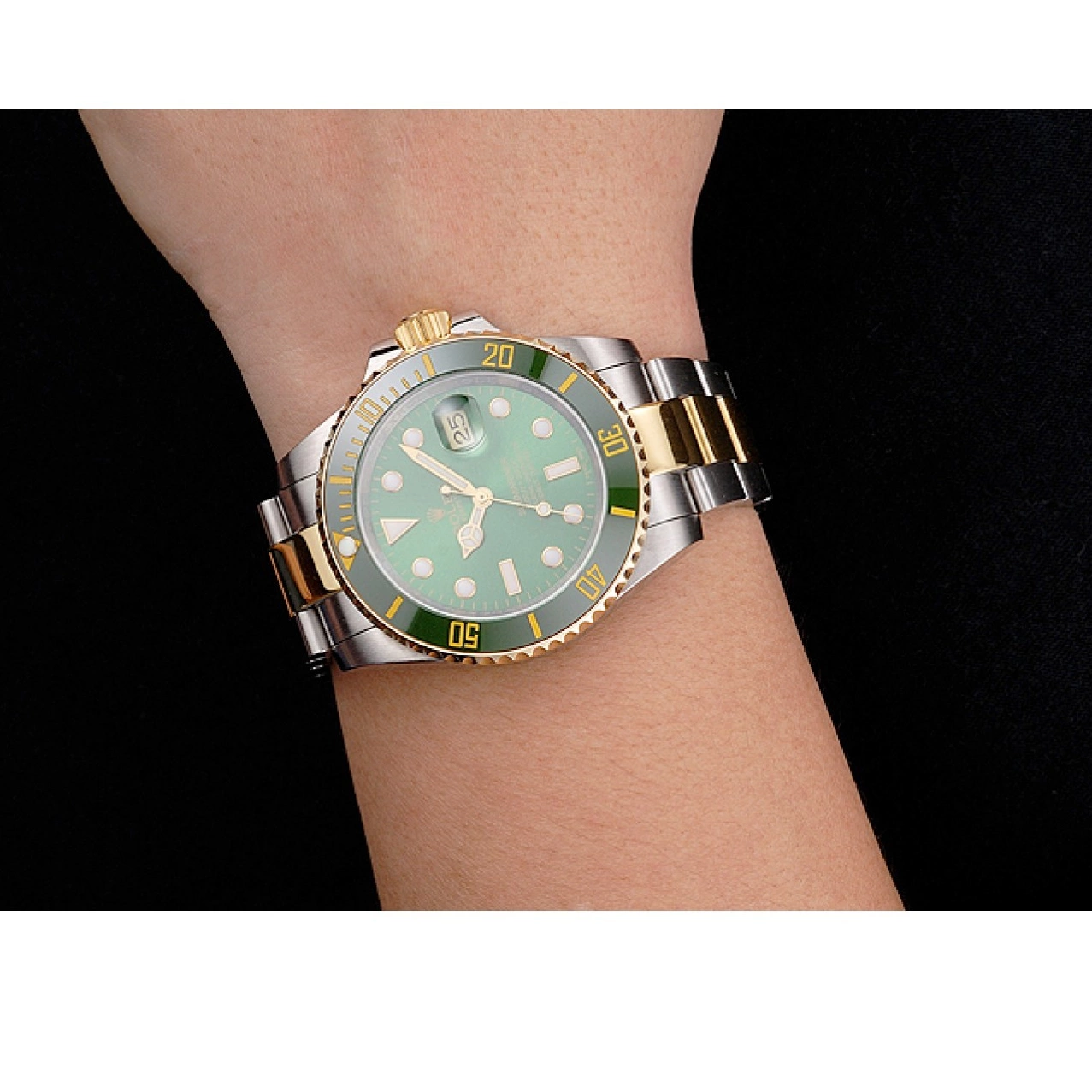 AAA Replica Watches Swiss Steel Rolex Tone Two Submariner Green Gold Bezel And Dial Bracelet 0806